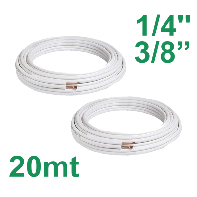 Tubi rame coppia 1/4'' e 3/8'' mt 20 isolato per climatizzatore