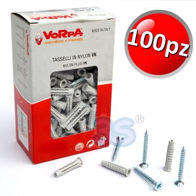 Kit viti e tasselli Ø 6 mm in nylon per fissaggi canaline e vari usi - SCATOLA 100 pz