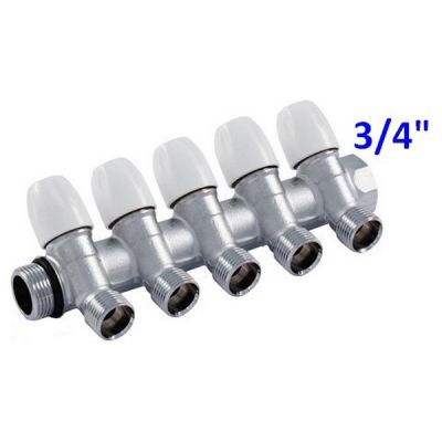 Collettore a 5 vie di distribuzione con rubinetti d\'arresto MF 3/4''