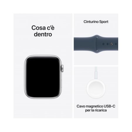 2023 - Apple Watch SE GPS 44mm Cassa in alluminio argento - Cinturino sport blu tempesta - S/M