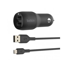 CARICABATTERIE AUTO DUE PORTE USB-A + CAVO USB-A A MICRO USB 1M - NERO
