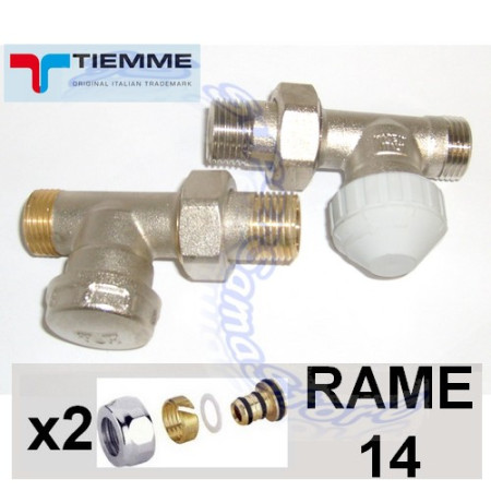 Valvola e detentore 1/2'' dritte TIEMME con adattatori per rame 14 mm