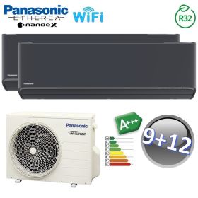 Climatizzatore dual split ETHEREA GRIGIO GRAFITE Panasonic 9000+12000 btu A+++ WIFI NanoeX