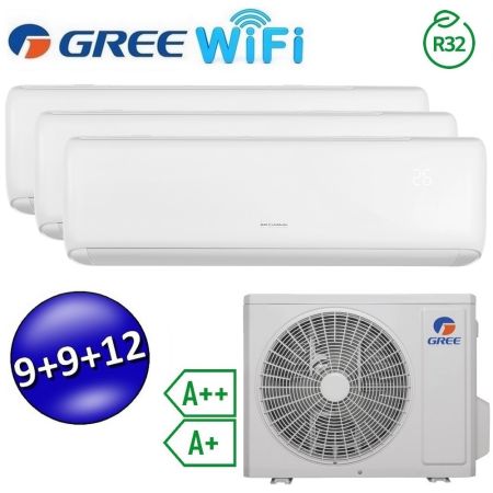 Climatizzatore inverter ARI trial split Wi-Fi 9000 + 9000 + 12000 Btu - GREE R32 classe A++/A+