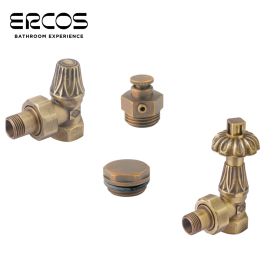 Kit valvola detentore tappo e valvolino 1/2'' bruniti ed anticati stile Liberty