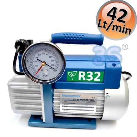 Pompa vuoto monostadio 42 Lt/min elettrovalvola e vacuometro - omologata per gas R32