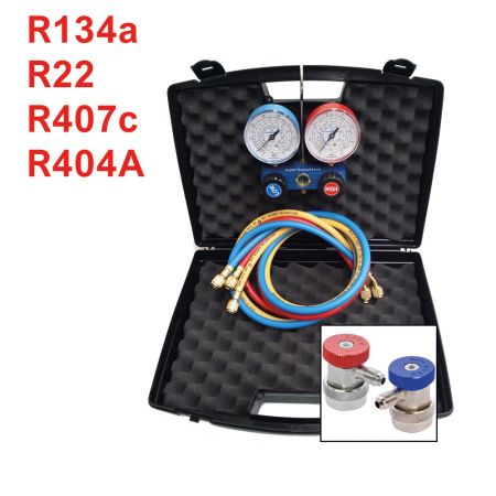 Gruppo manometrico 2 vie con attacchi rapidi auto - R407c R404A R22 R134a