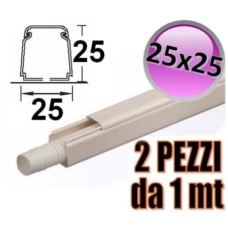 Canalina 25x25 mm per cavi elettrici e tubo condensa - 2 PZ da 1 mt