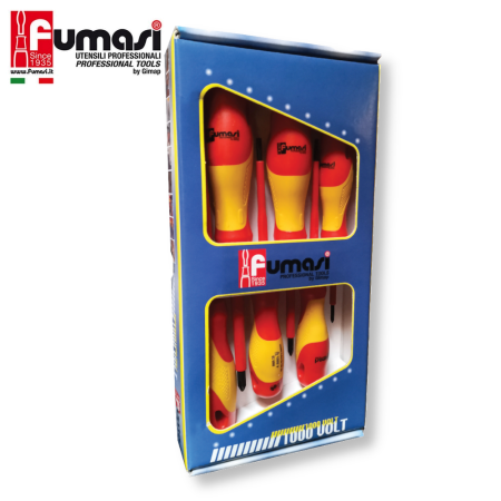 Serie di giraviti isolati professionali per elettricista - taglio e croce 6 Pz - 1000V - FUMASI
