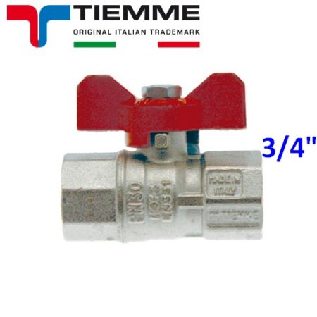 Valvola a sfera per acqua F-F 3/4'' leva rossa a farfalla - TIEMME
