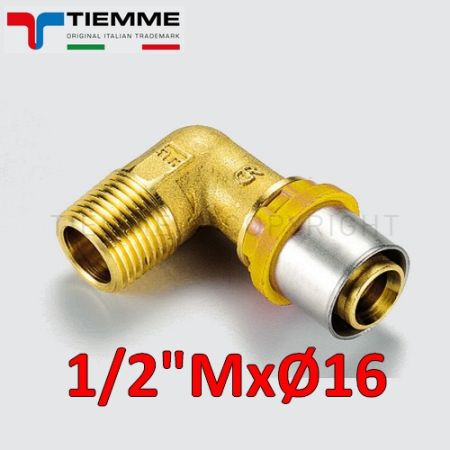 Multistrato per gas - raccordo curvo gomito maschio 1/2'' x Ø 16 mm