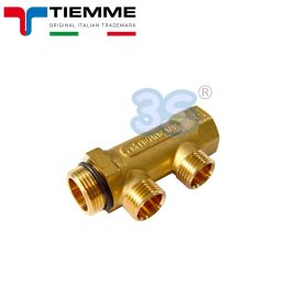 Collettore di distribuzione lineare in ottone a 2 vie con uscite 1/2''x16