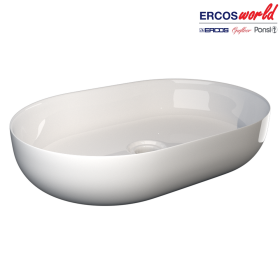 Lavabo d'appoggio ovale in ceramica, senza troppo pieno MUSA - Dimensioni 60 x 41,5 cm- PONSI