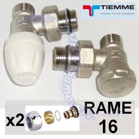 Valvola e detentore 3/8'' a squadra TIEMME con adattatori per rame Ø 16 mm