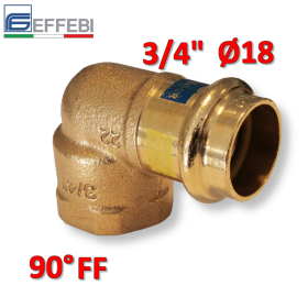Gomito curva 90° in bronzo F 3/4'' x Ø 18 mm - rame a pressare UNICO per acqua e gas