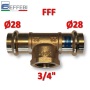 Raccordo T tee in bronzo Ø 28 x F 3/4'' x 28 mm - rame a pressare UNICO per acqua e gas