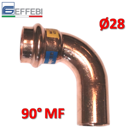 Gomito curva MF 90° Ø 28 mm - rame a pressare UNICO per acqua e gas