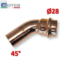 Gomito curva MF 45° Ø 28 mm - rame a pressare UNICO per acqua e gas