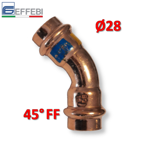 Gomito curva FF 45° Ø 28 mm - rame a pressare UNICO per acqua e gas