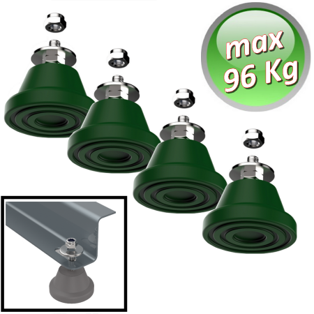 Antivibrante in megol a pavimento portata massima 96 Kg. Colore Verde - 4 pezzi