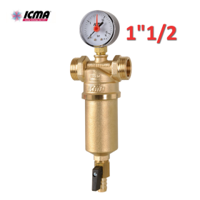 ICMA - Filtro autopulente 1''1/2 in ottone per acqua F-F , manometro e rubinetto di scarico