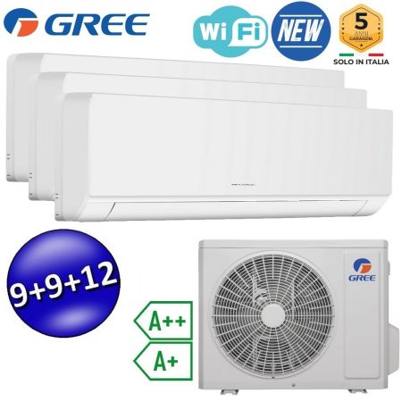 Climatizzatore inverter COSMO trial split Wi-Fi 9000 + 9000 + 12000 Btu GREE R32 classe A++/A+