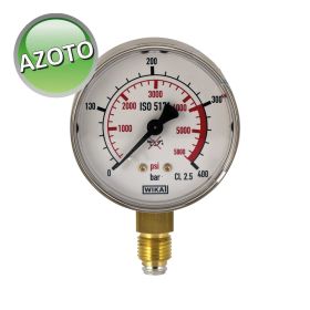 Manometro 0-400 Bar per azoto attacco 1/4 con guarnizione