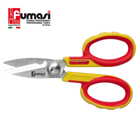 Forbice professionale per elettricista Fumasi con lame in acciaio inox microdentate e manico ergonomico di nylon e fibra di vetr