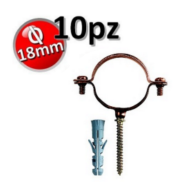 Collare in rame per tubi rame D.18 con vite e tassello - set da 10 pezzi