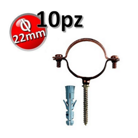 Collare in rame per tubi rame D.22 con vite e tassello - set da 10 pezzi
