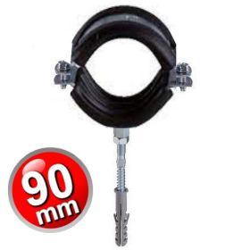 Collare in acciaio isofonico con gomma per tubi 90 mm
