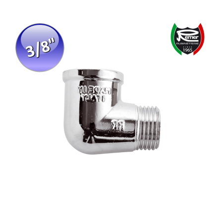 Gomito 90° maschio femmina 3/8'' in ottone cromato