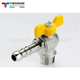 Valvola a sfera per gas a squadra M 1/2'' x porta gomma metano leva gialla a farfalla - TIEMME