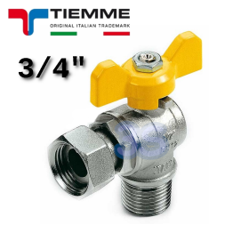Valvola a sfera per gas 3/4'' a squadra M-F con girello leva gialla a farfalla - TIEMME