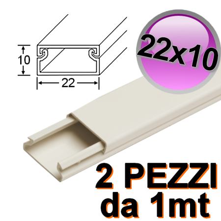 Mini canalina 22x10 mm piattina per cavo elettrico - 2 PZ da 1 mt