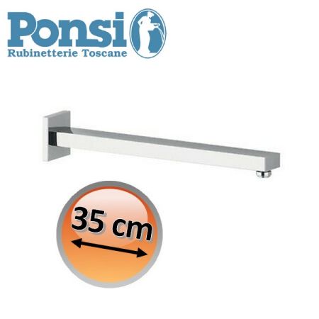 Braccio doccia quadrato L. 350 mm in ottone cromato - Ponsi
