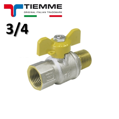 Valvola a sfera URAGANO per GAS maschio - femmina 3/4'' con leva farfalla gialla - TIEMME