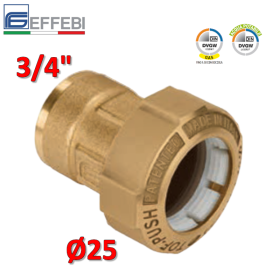 Raccordo TOF-PUSH monogiunto Ø 25 x 3/4'' femmina in ottone per tubo PE - polietilene