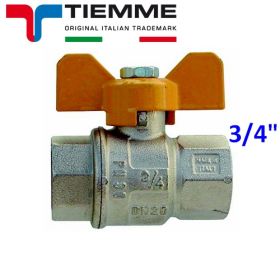 Valvola a sfera per gas F-F 3/4'' leva gialla a farfalla - TIEMME