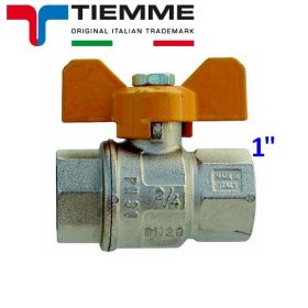 Valvola a sfera per gas F-F 1'' leva gialla a farfalla - TIEMME