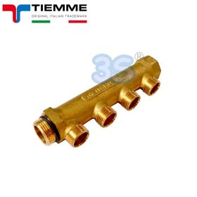 Collettore di distribuzione lineare in ottone a 4 vie con uscite 1/2''x16