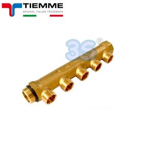 Collettore di distribuzione lineare in ottone a 5 vie con uscite 1/2''x16