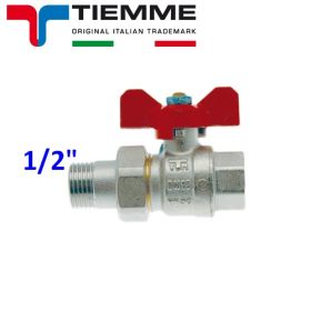 Valvola a sfera 1/2'' M-F con bocchettone leva rossa a farfalla - TIEMME