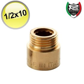 Prolunga in ottone giallo 1/2'' MF lunghezza 10 mm