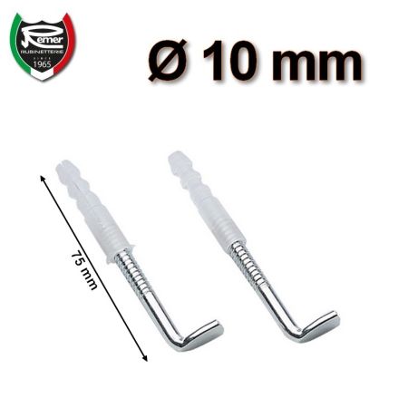 Coppia tiranti con gancio e tassello per scaldabagno con foro da 10 mm - lunghezza 75 mm