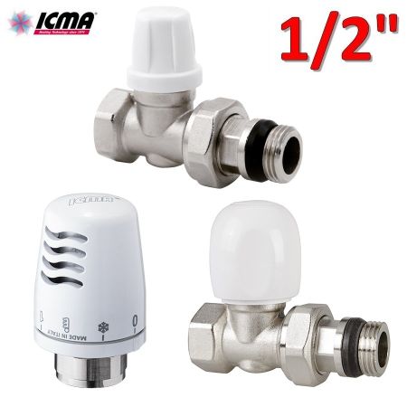 Kit termostatico ICMA - valvola + detentore + testa termostatica 1/2'' dritto attacco ferro