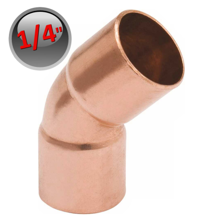 Raccordo gomito curva rame a saldare 45° 1/4'' - 6,35 mm femmina - femmina