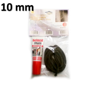 Kit guarnizione vetro stufa pellet camino sportello 10 mm. 2,5 mt + silicone HT 60 ml. treccia tonda