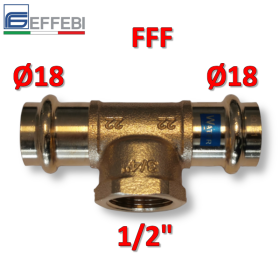 Raccordo T tee in bronzo Ø 18 x F 1/2'' x 18 mm - rame a pressare UNICO per acqua e gas