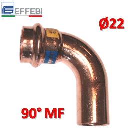 Gomito curva MF 90° Ø 22 mm - rame a pressare UNICO per acqua e gas